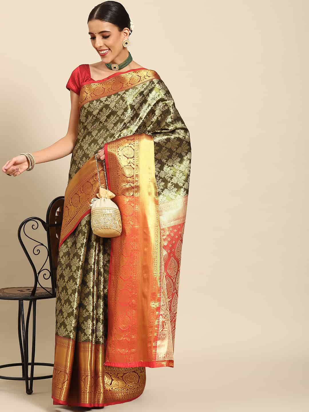Women's Brocade Soft Silk Zari Woven Saree With Unstitched Blouse Piece