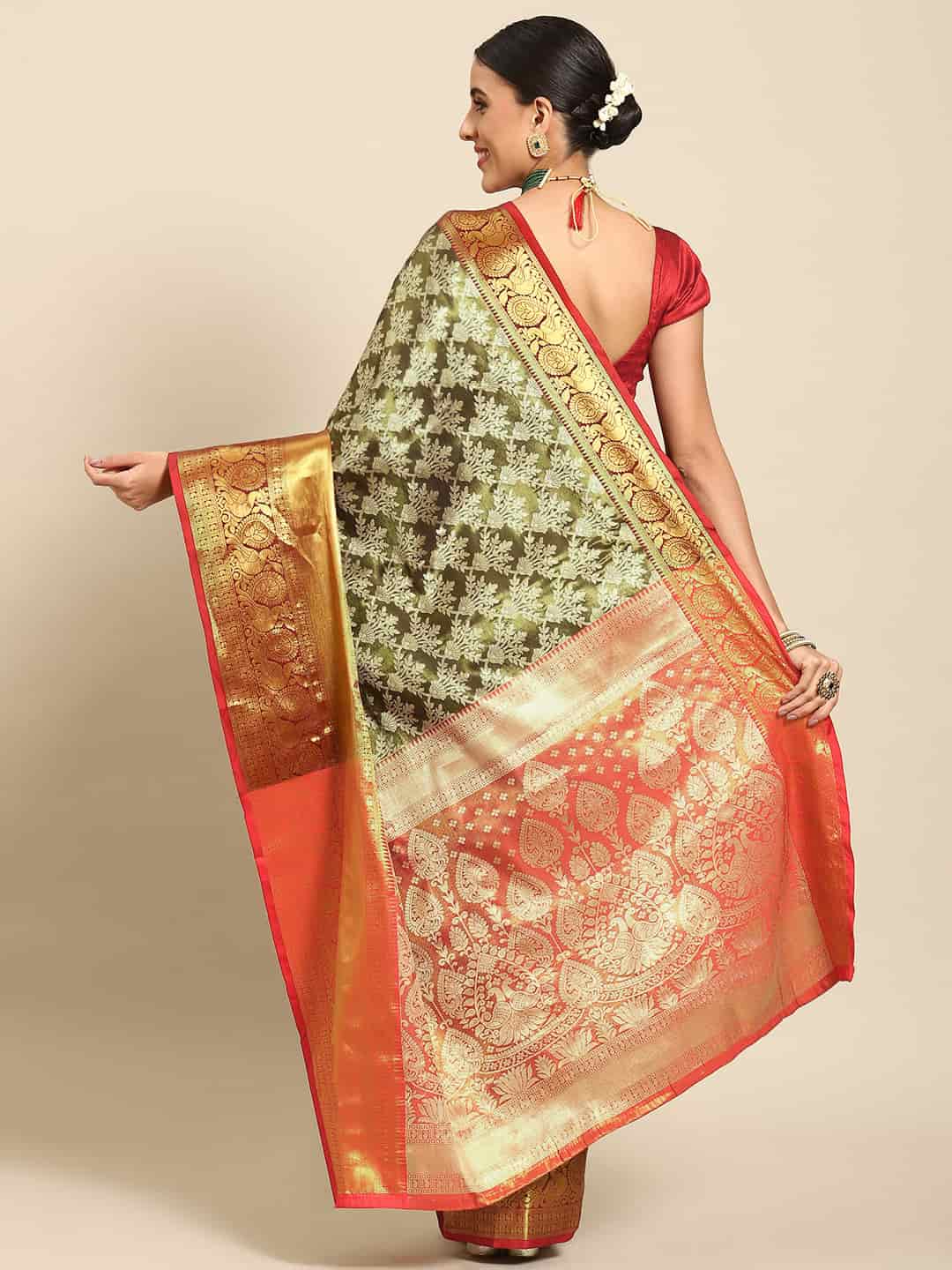 Women's Brocade Soft Silk Zari Woven Saree With Unstitched Blouse Piece