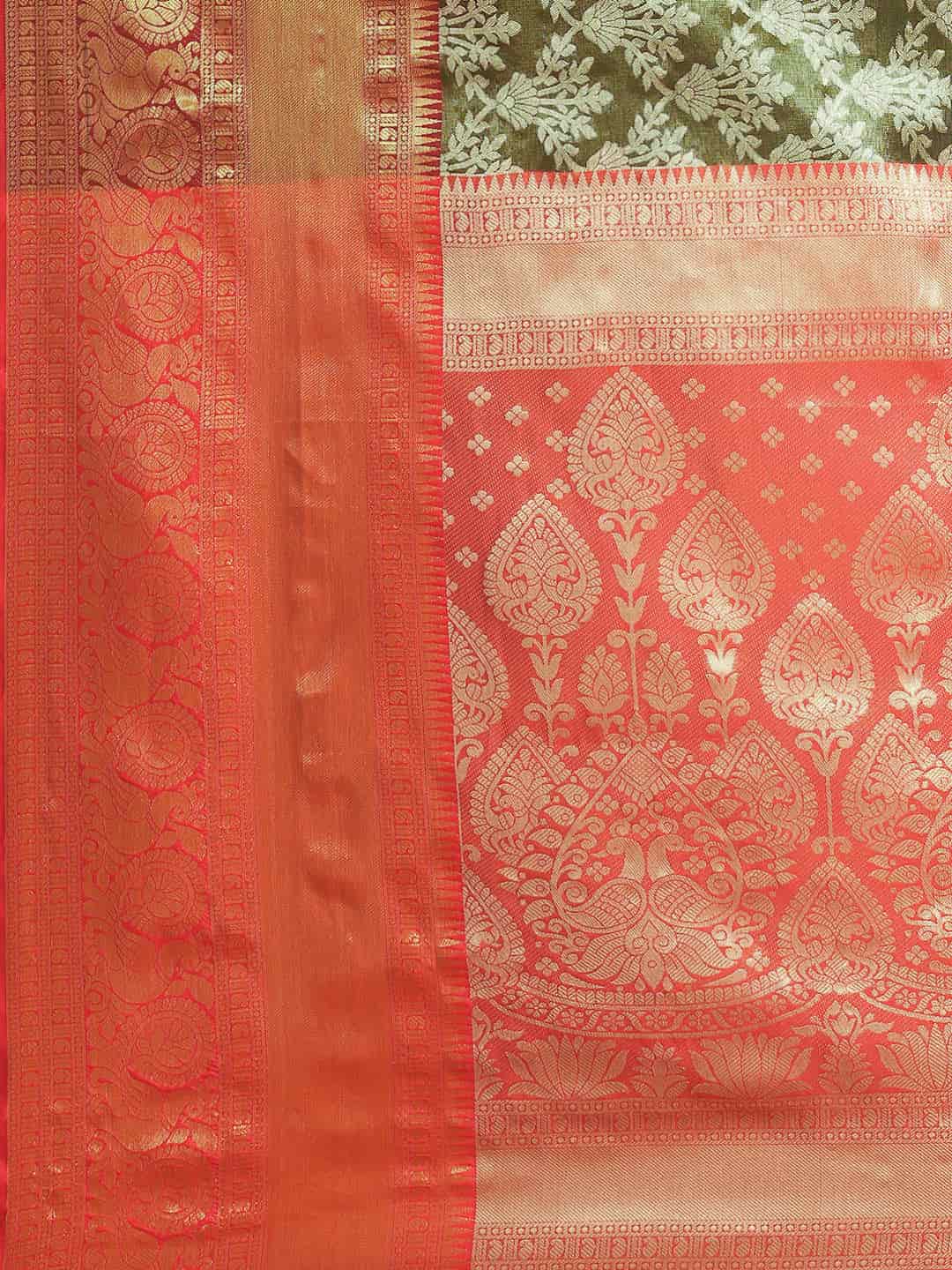 Women's Brocade Soft Silk Zari Woven Saree With Unstitched Blouse Piece