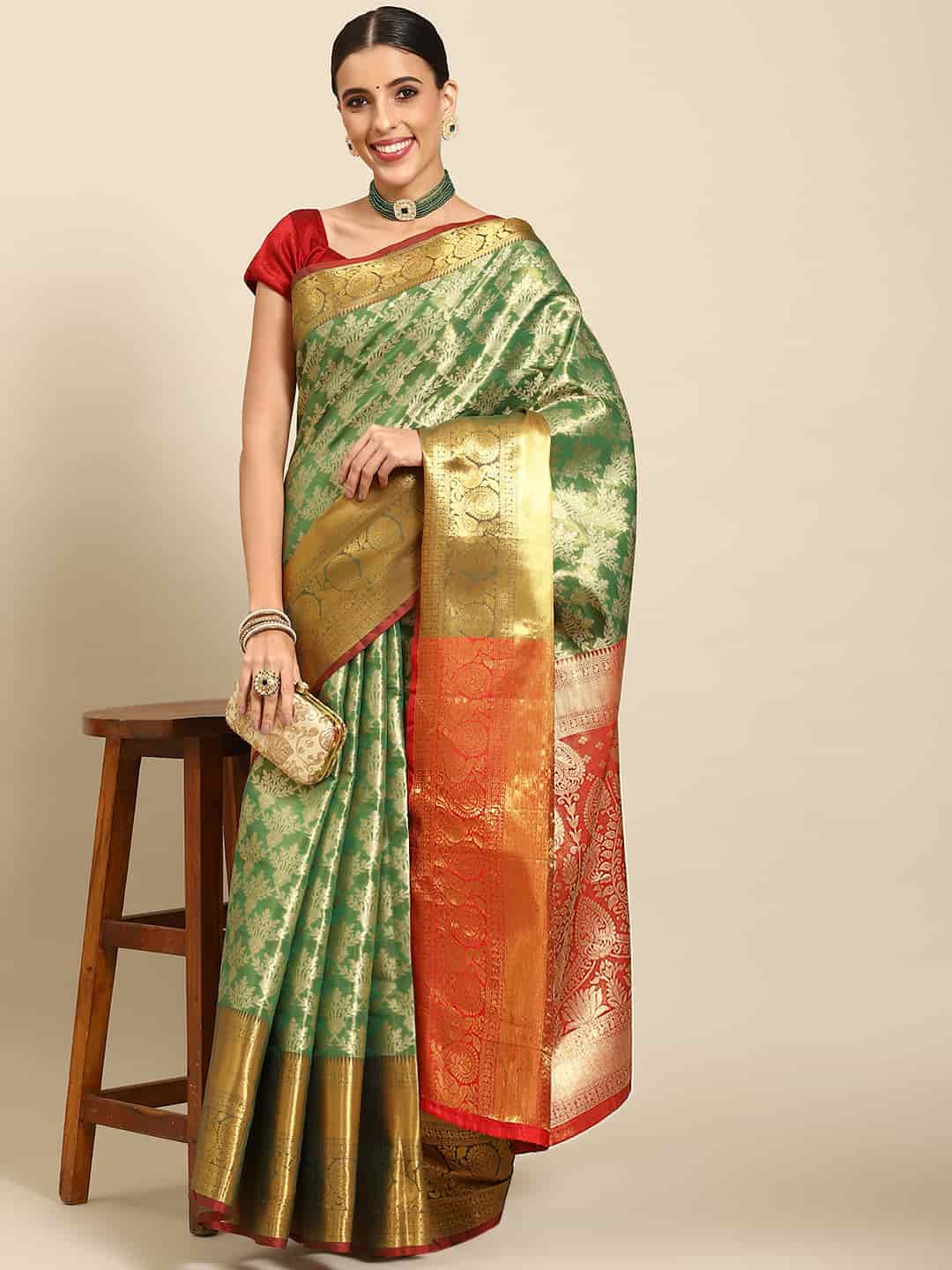 Women's Brocade Soft Silk Zari Woven Saree With Unstitched Blouse Piece