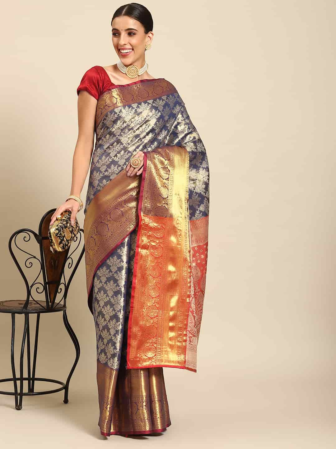 Women's Brocade Soft Silk Zari Woven Saree With Unstitched Blouse Piece