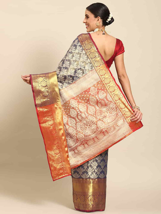 Women's Brocade Soft Silk Zari Woven Saree With Unstitched Blouse Piece