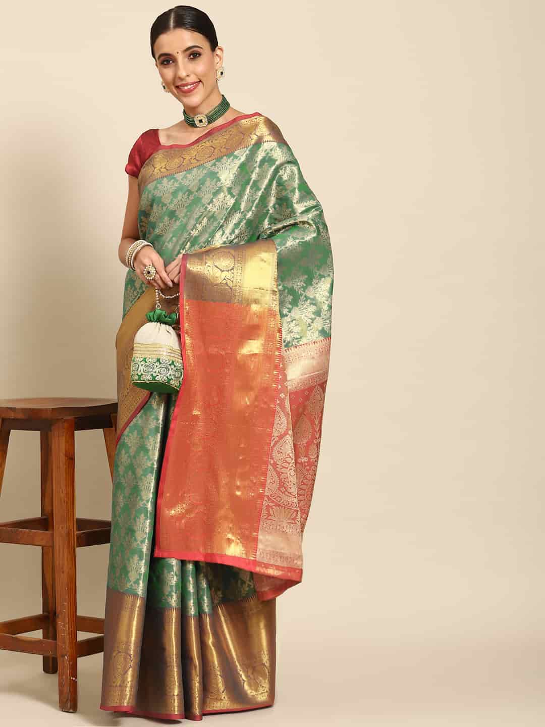 Women's Brocade Soft Silk Zari Woven Saree With Unstitched Blouse Piece