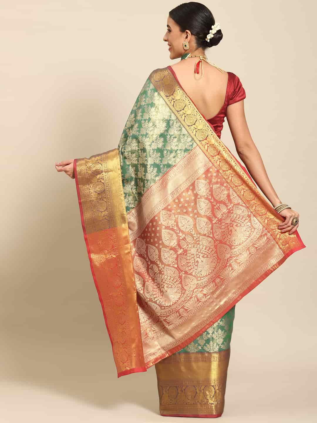 Women's Brocade Soft Silk Zari Woven Saree With Unstitched Blouse Piece