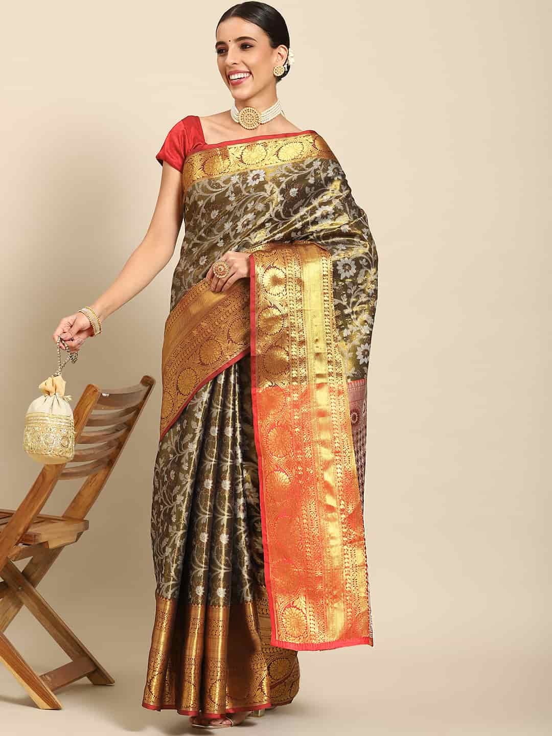 Women's Brocade Soft Silk Zari Woven Saree With Unstitched Blouse Piece