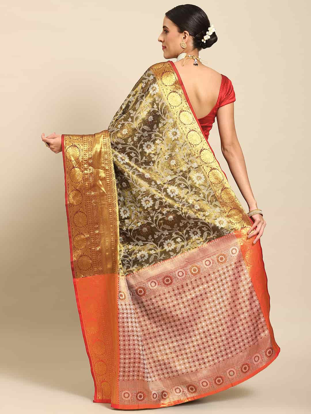 Women's Brocade Soft Silk Zari Woven Saree With Unstitched Blouse Piece