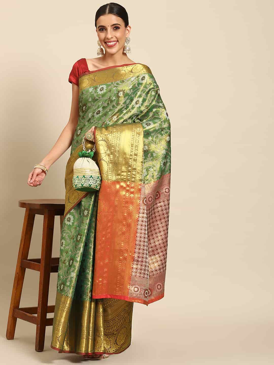 Women's Brocade Soft Silk Zari Woven Saree With Unstitched Blouse Piece