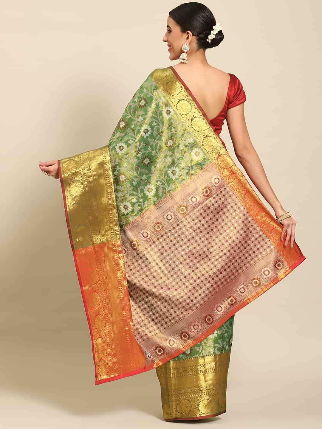 Women's Brocade Soft Silk Zari Woven Saree With Unstitched Blouse Piece