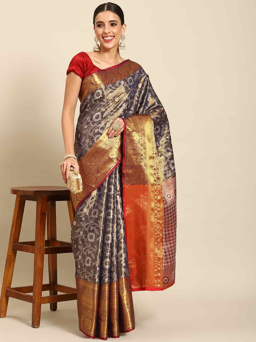 Women's Brocade Soft Silk Zari Woven Saree With Unstitched Blouse Piece