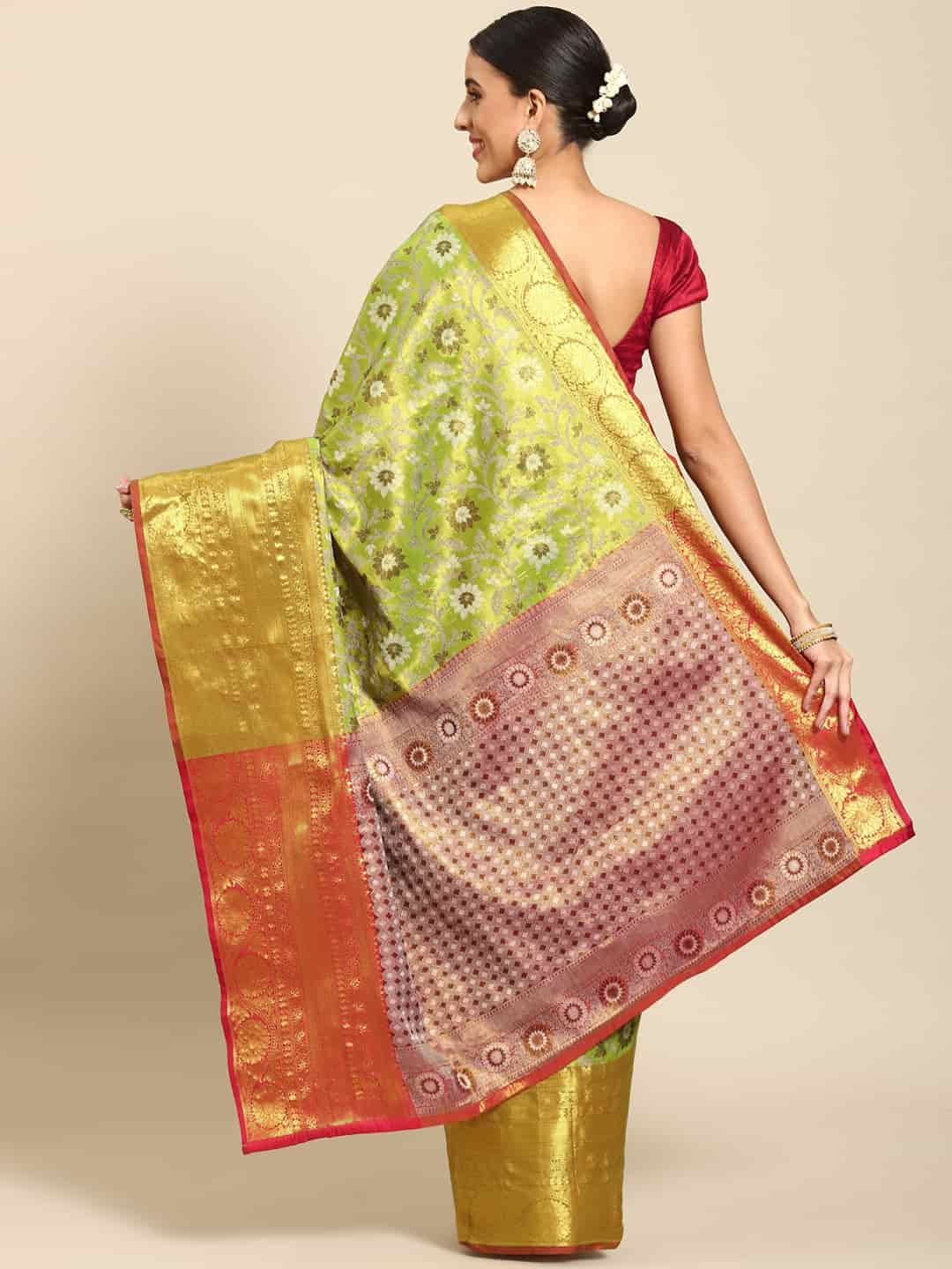 Women's Brocade Soft Silk Zari Woven Saree With Unstitched Blouse Piece