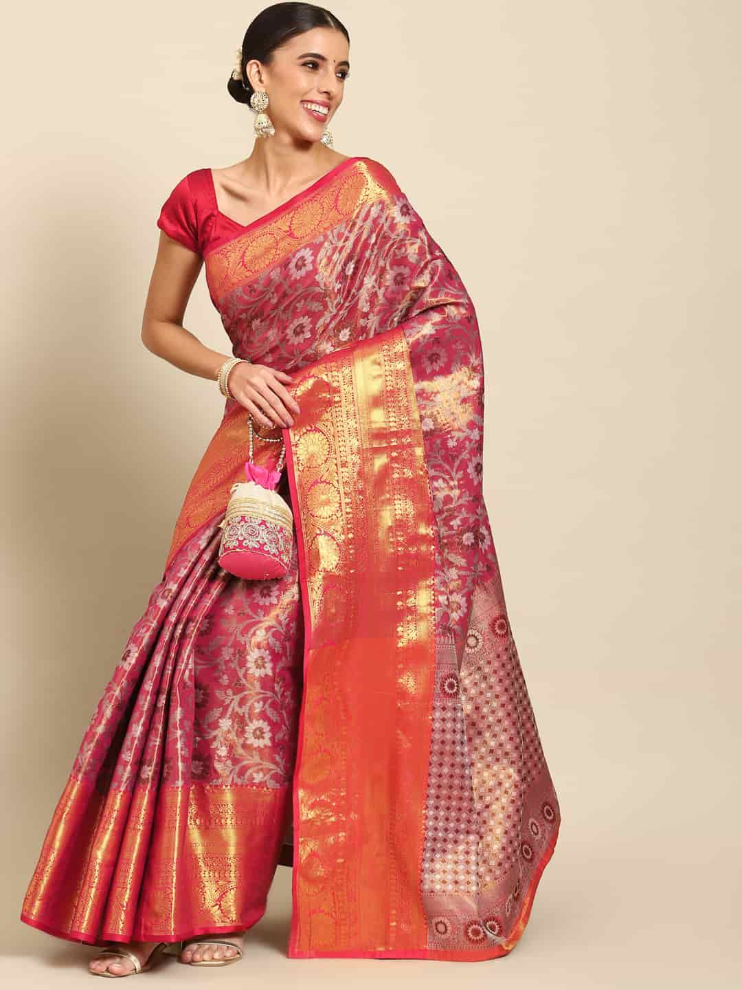 Women's Brocade Soft Silk Zari Woven Saree With Unstitched Blouse Piece