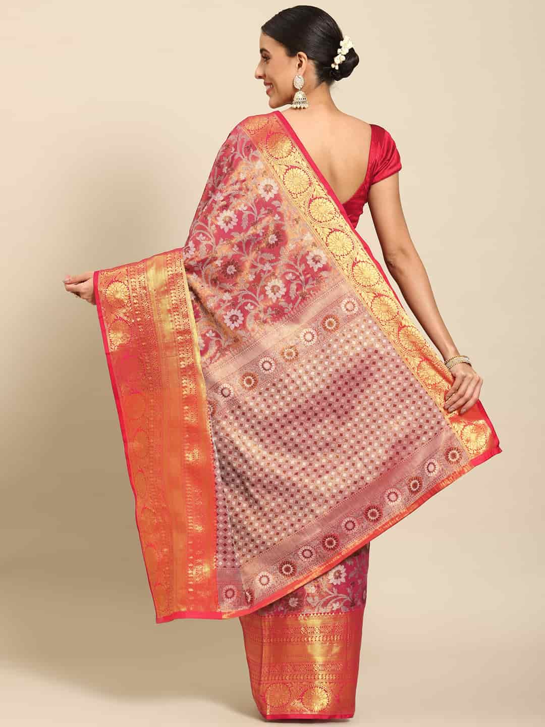 Women's Brocade Soft Silk Zari Woven Saree With Unstitched Blouse Piece