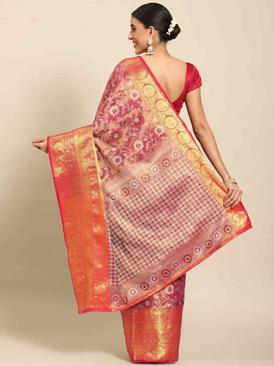 Women's Brocade Soft Silk Zari Woven Saree With Unstitched Blouse Piece