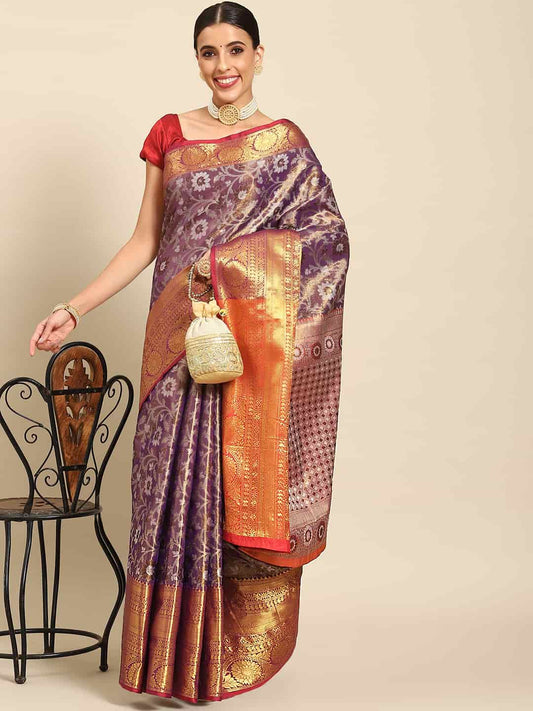 Women's Brocade Soft Silk Zari Woven Saree With Unstitched Blouse Piece