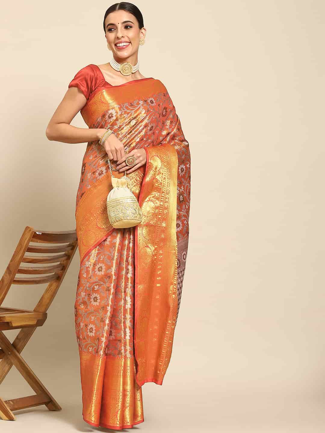 Women's Brocade Soft Silk Zari Woven Saree With Unstitched Blouse Piece