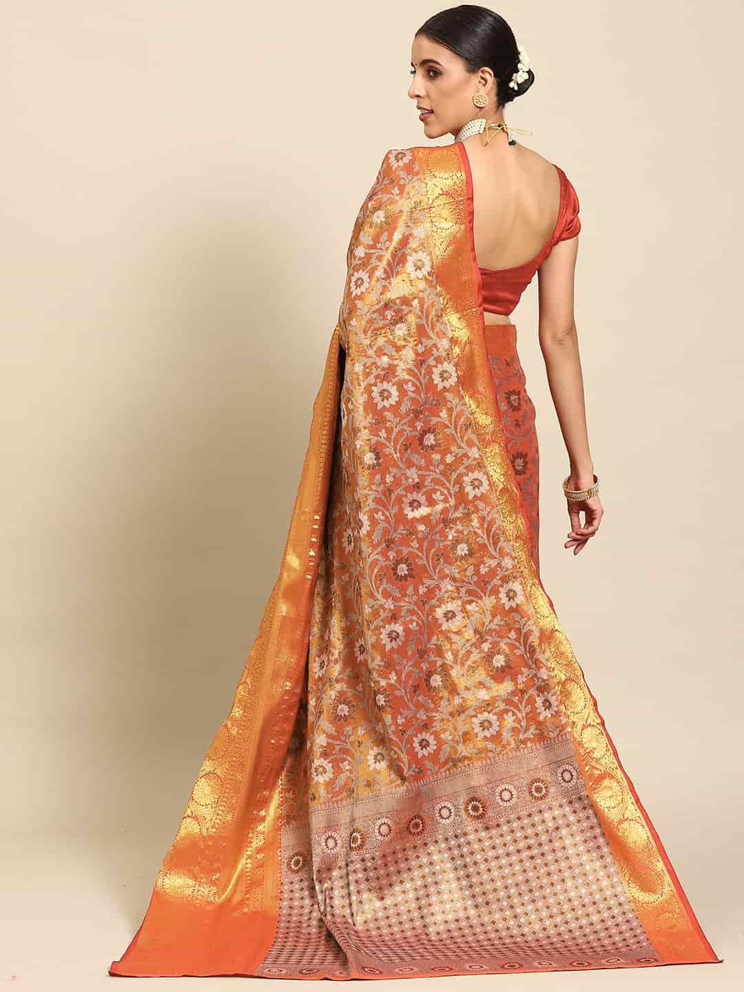 Women's Brocade Soft Silk Zari Woven Saree With Unstitched Blouse Piece