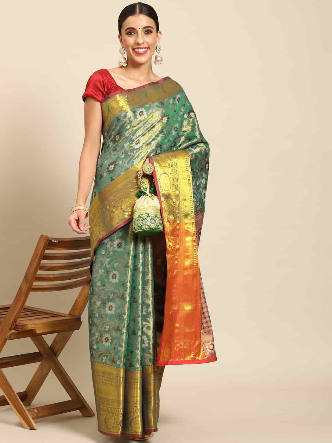 Women's Brocade Soft Silk Zari Woven Saree With Unstitched Blouse Piece