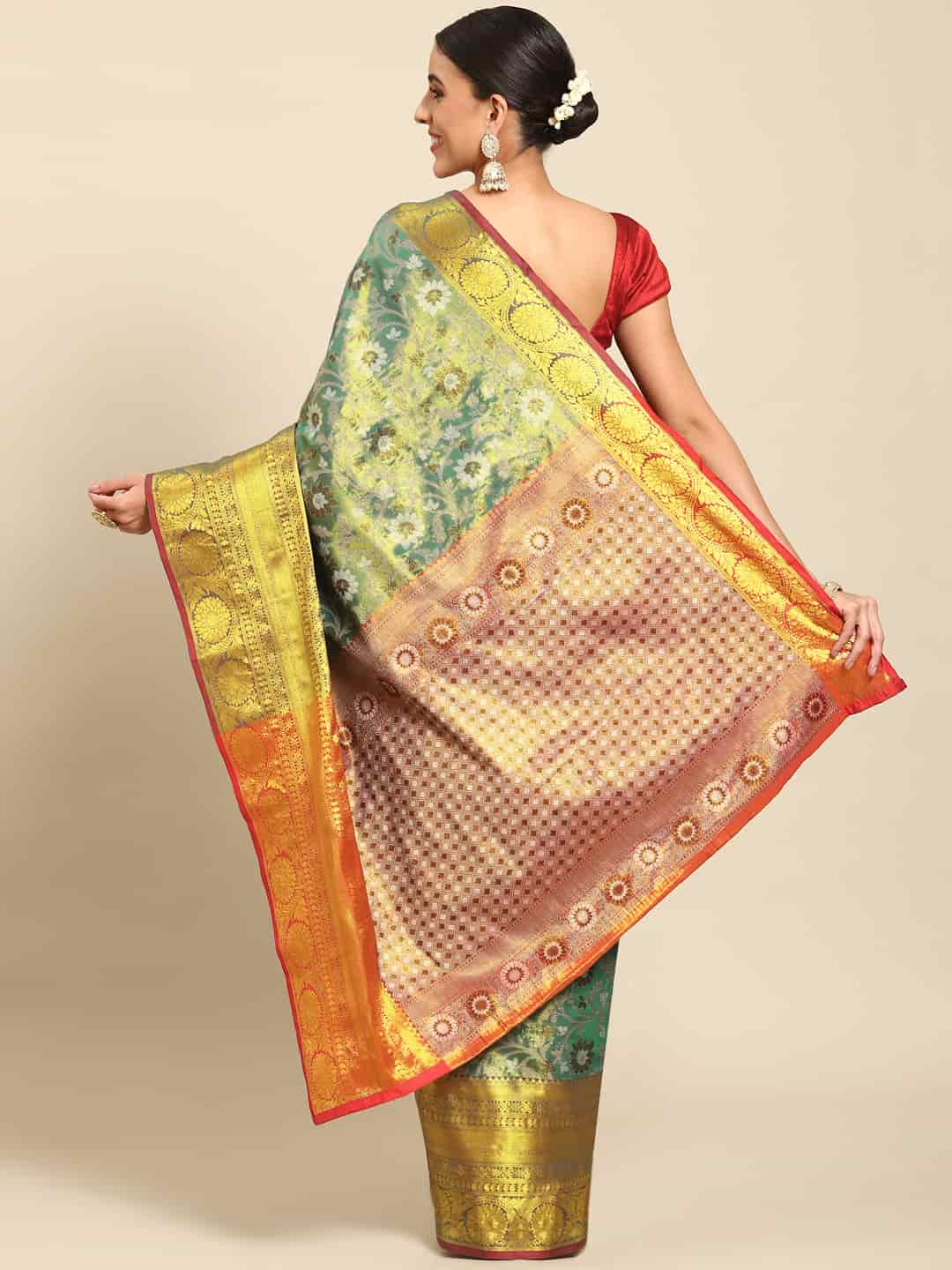 Women's Brocade Soft Silk Zari Woven Saree With Unstitched Blouse Piece