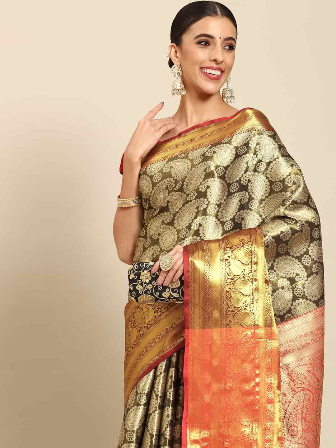 Women's Brocade Soft Silk Zari Woven Saree With Unstitched Blouse Piece