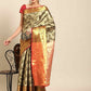 Women's Brocade Soft Silk Zari Woven Saree With Unstitched Blouse Piece