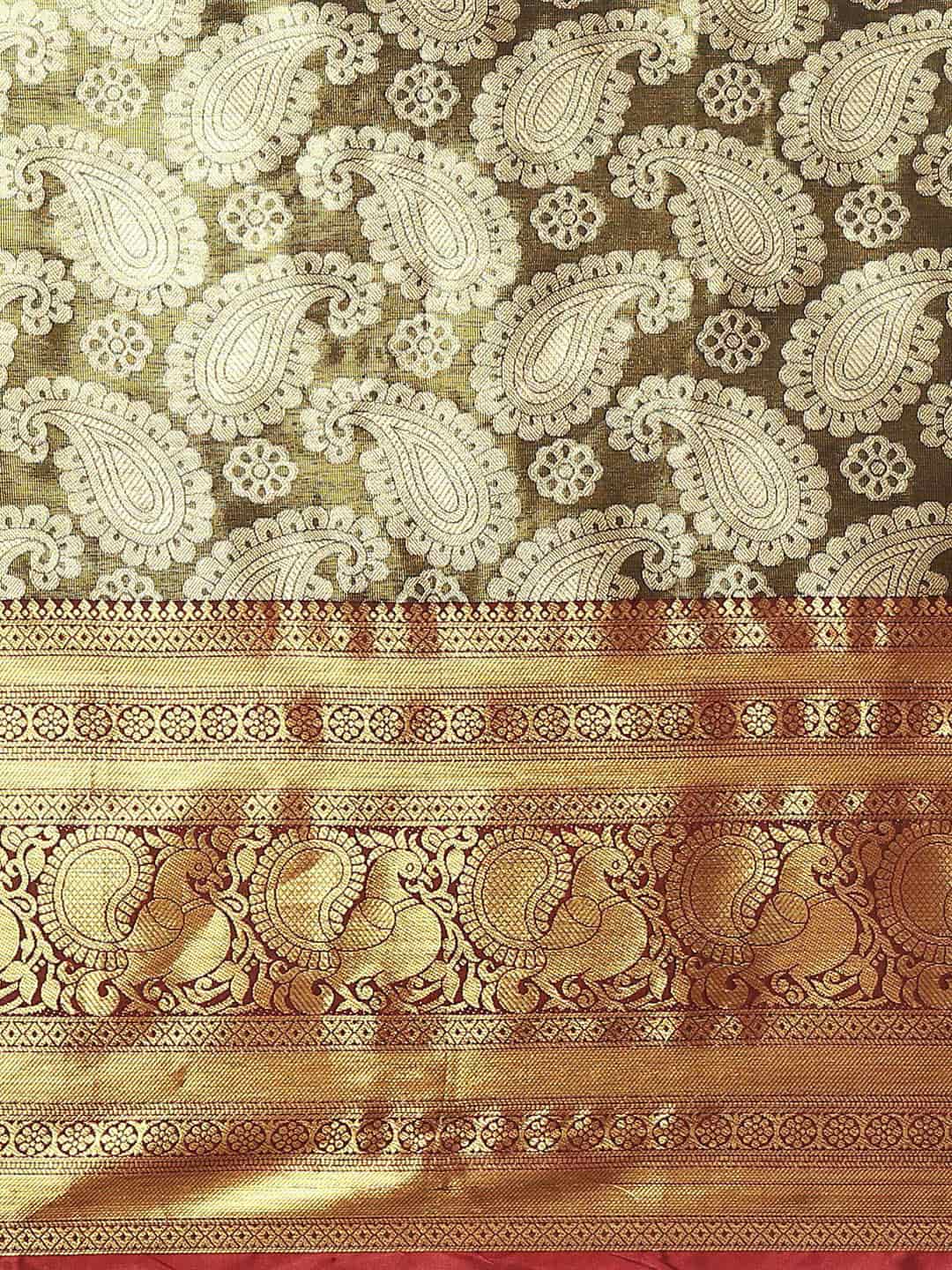 Women's Brocade Soft Silk Zari Woven Saree With Unstitched Blouse Piece