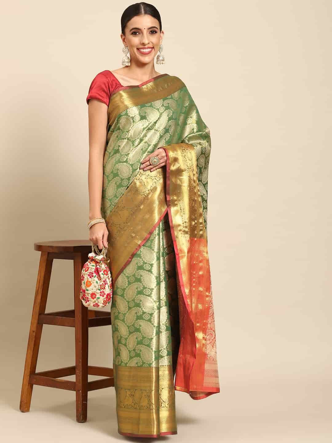 Women's Brocade Soft Silk Zari Woven Saree With Unstitched Blouse Piece