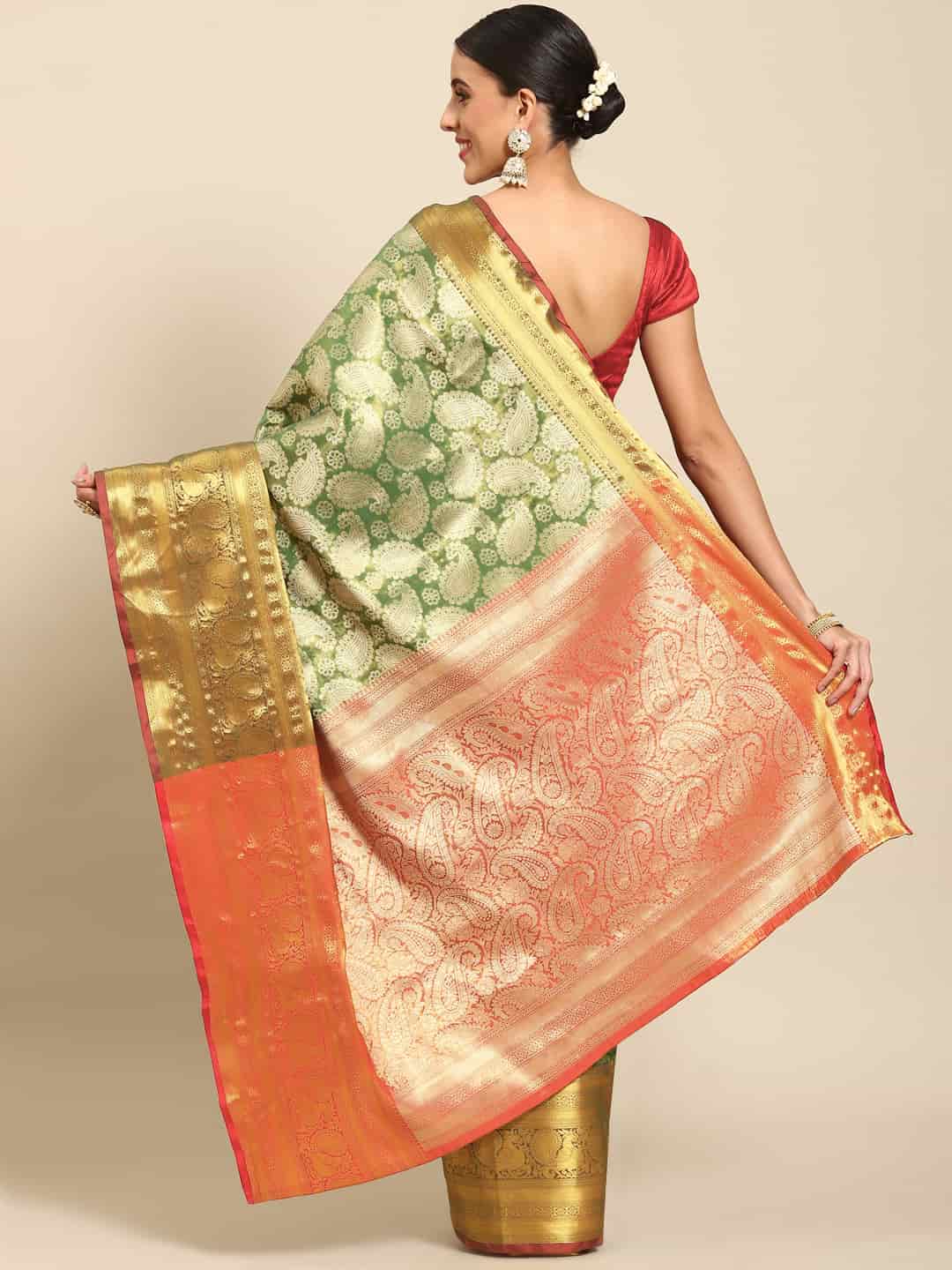 Women's Brocade Soft Silk Zari Woven Saree With Unstitched Blouse Piece