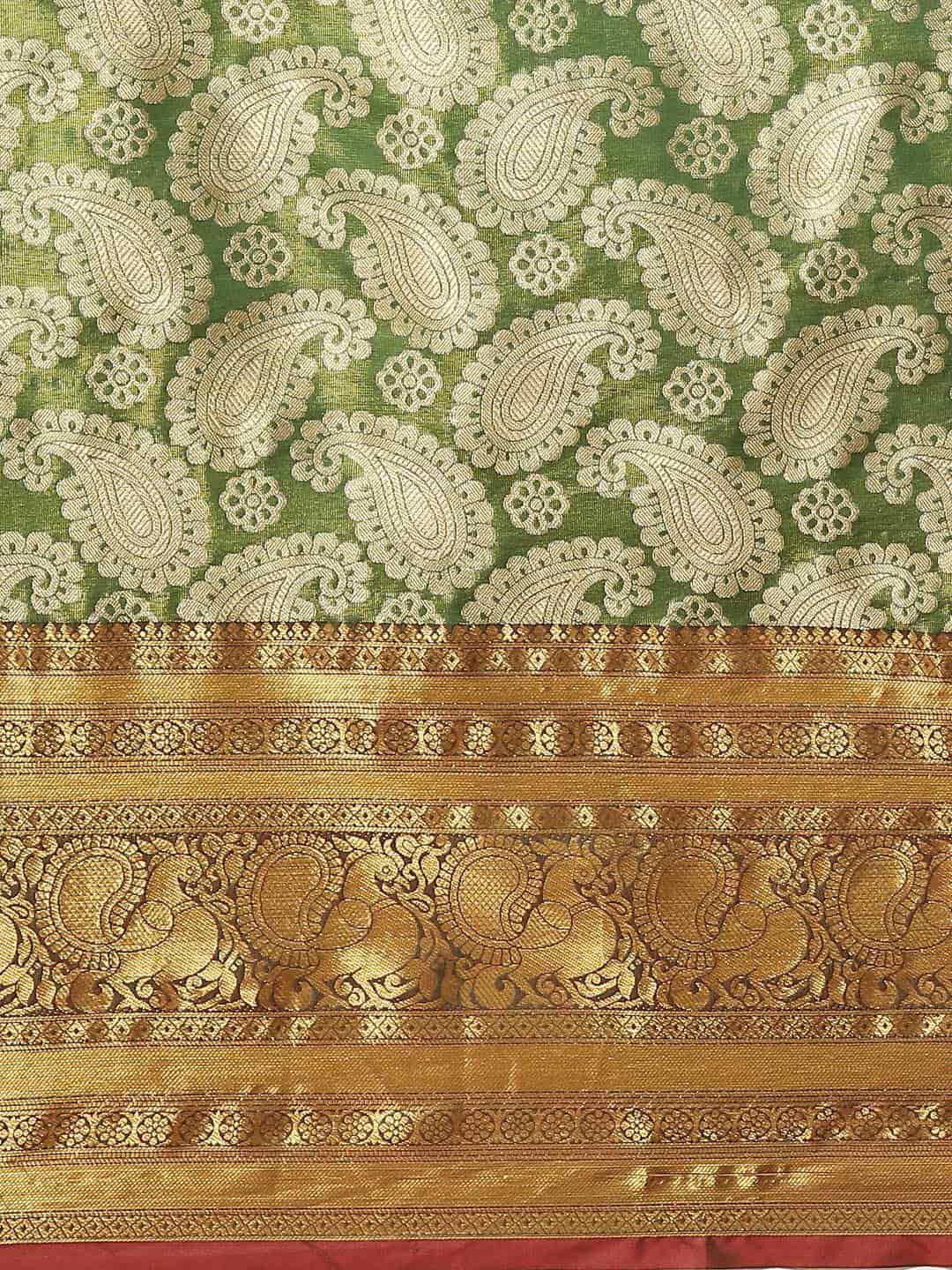 Women's Brocade Soft Silk Zari Woven Saree With Unstitched Blouse Piece