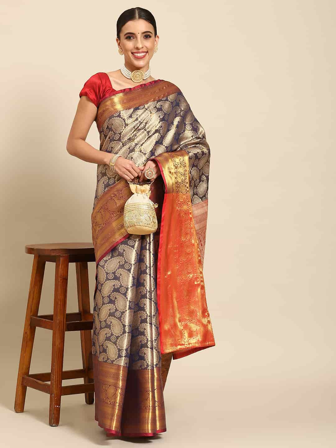 Women's Brocade Soft Silk Zari Woven Saree With Unstitched Blouse Piece