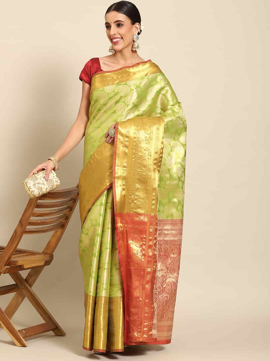 Women's Brocade Soft Silk Zari Woven Saree With Unstitched Blouse Piece