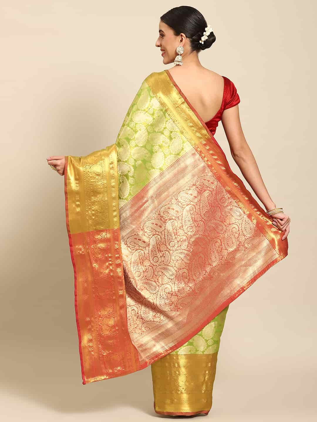 Women's Brocade Soft Silk Zari Woven Saree With Unstitched Blouse Piece