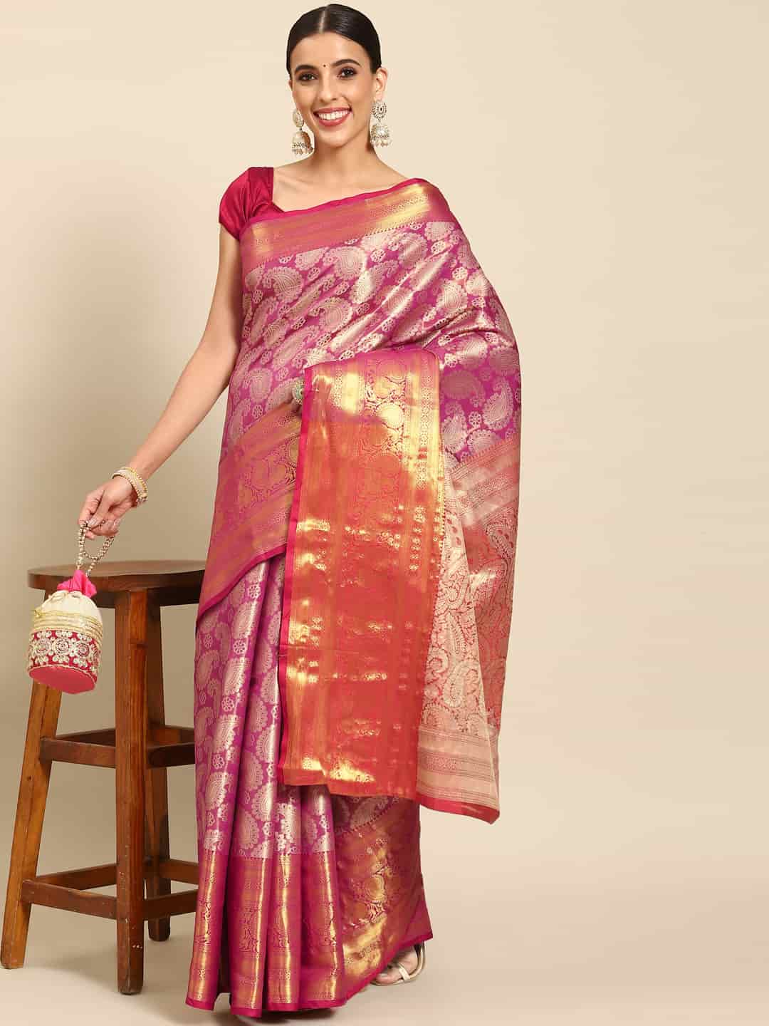 Women's Brocade Soft Silk Zari Woven Saree With Unstitched Blouse Piece