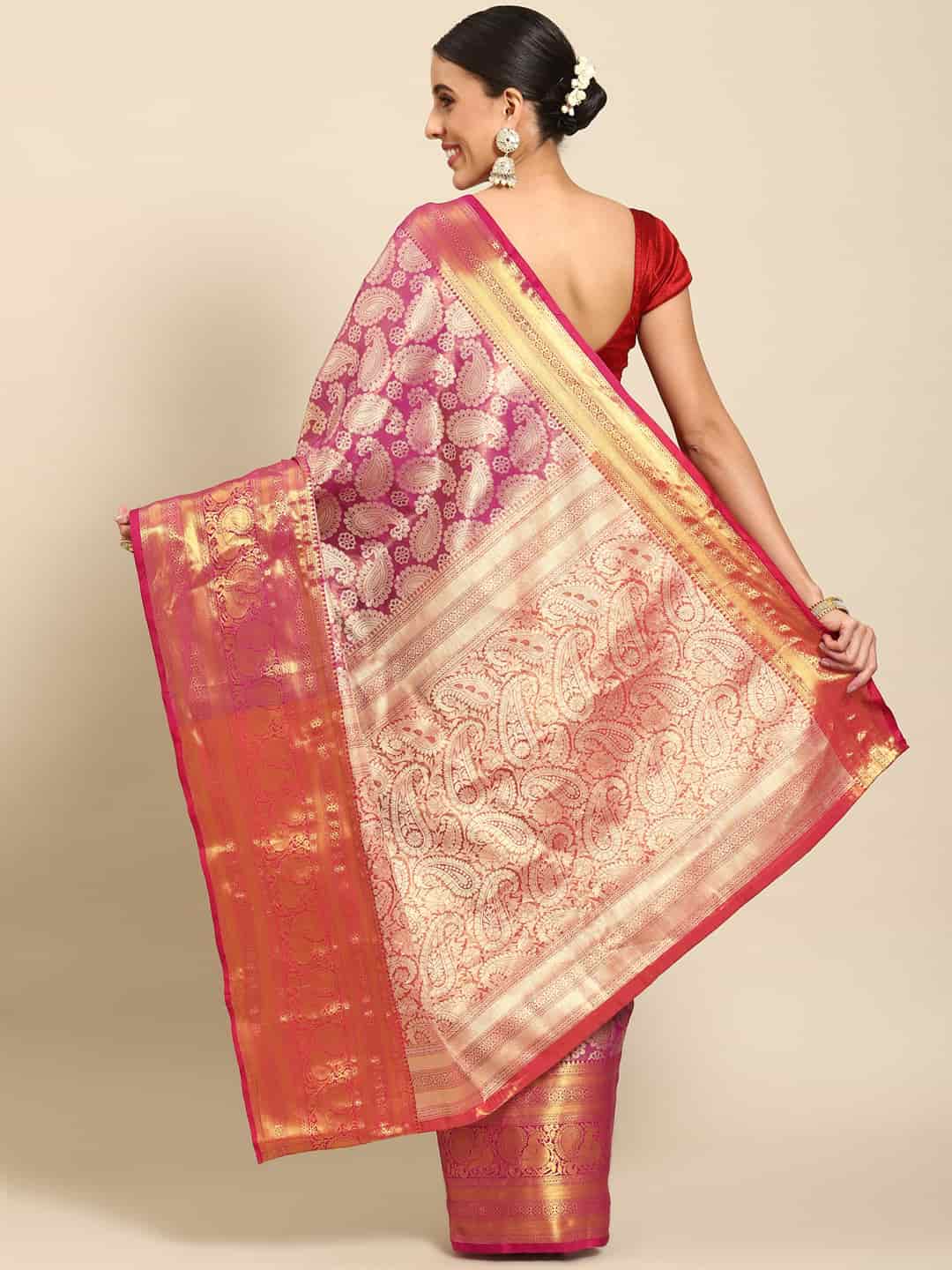 Women's Brocade Soft Silk Zari Woven Saree With Unstitched Blouse Piece