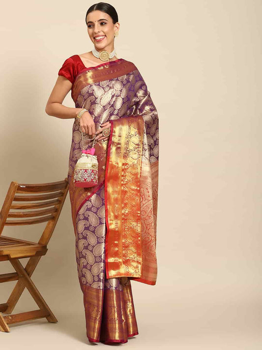 Women's Brocade Soft Silk Zari Woven Saree With Unstitched Blouse Piece