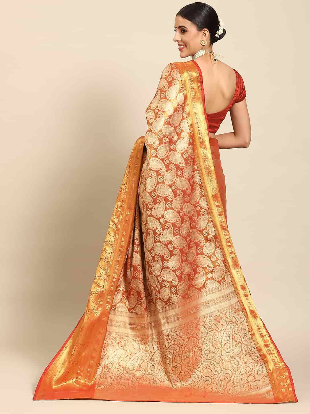 Women's Brocade Soft Silk Zari Woven Saree With Unstitched Blouse Piece