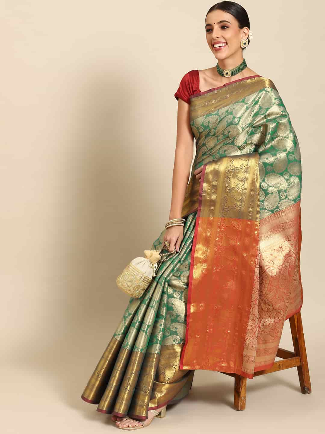 Women's Brocade Soft Silk Zari Woven Saree With Unstitched Blouse Piece