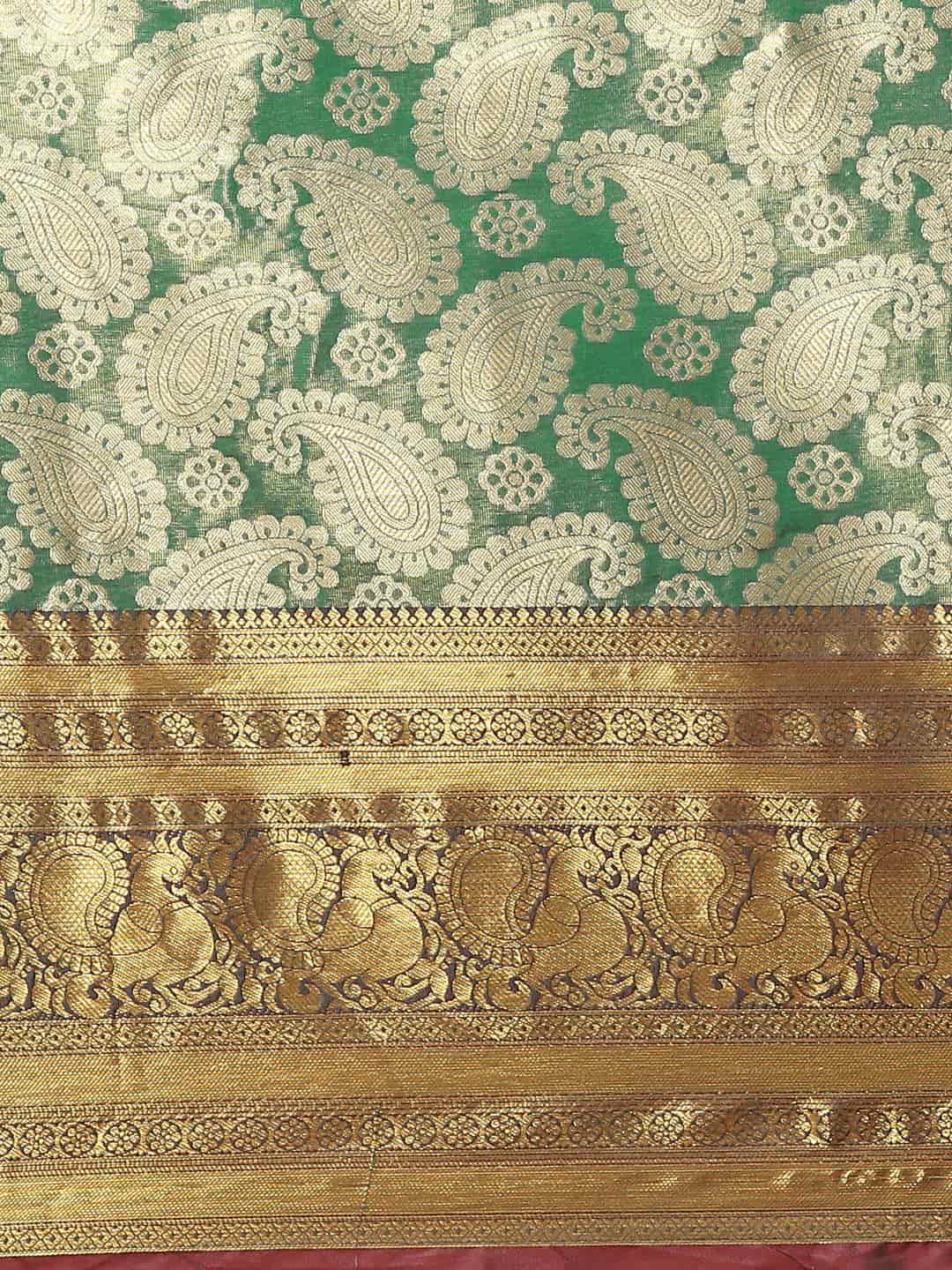Women's Brocade Soft Silk Zari Woven Saree With Unstitched Blouse Piece