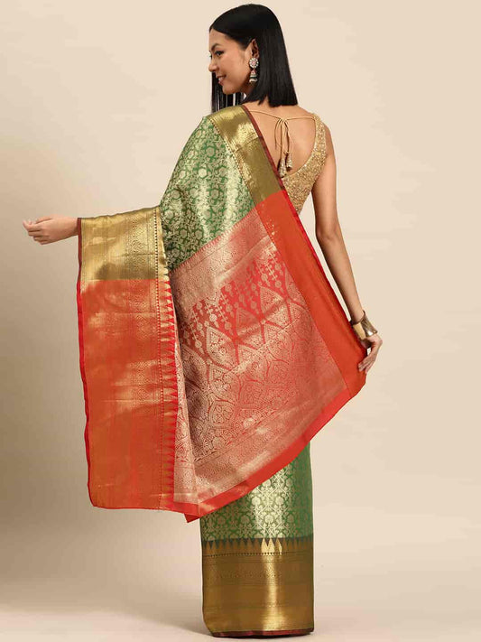 Women's Brocade Soft Silk Zari Woven Saree With Unstitched Blouse Piece