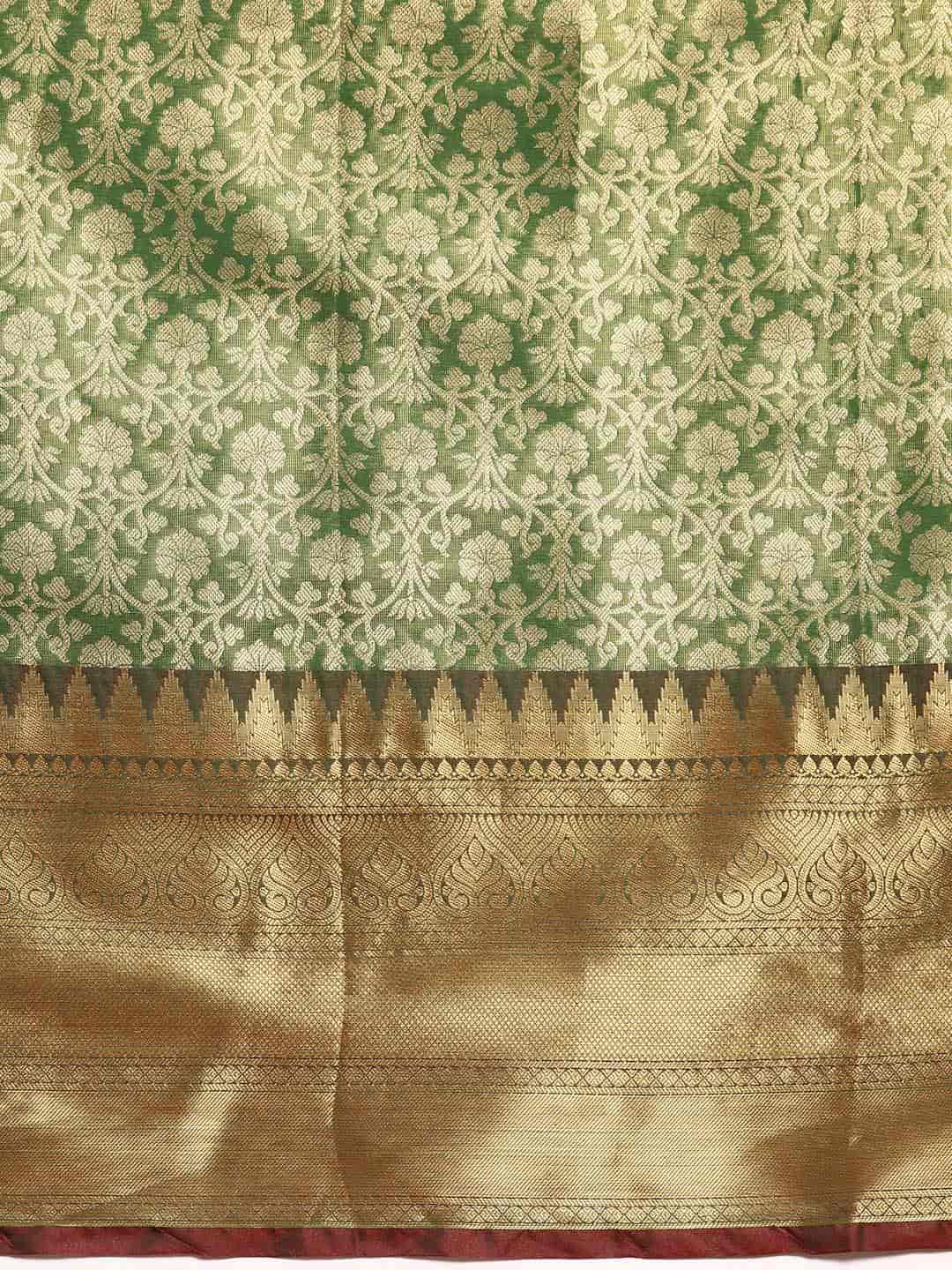 Women's Brocade Soft Silk Zari Woven Saree With Unstitched Blouse Piece