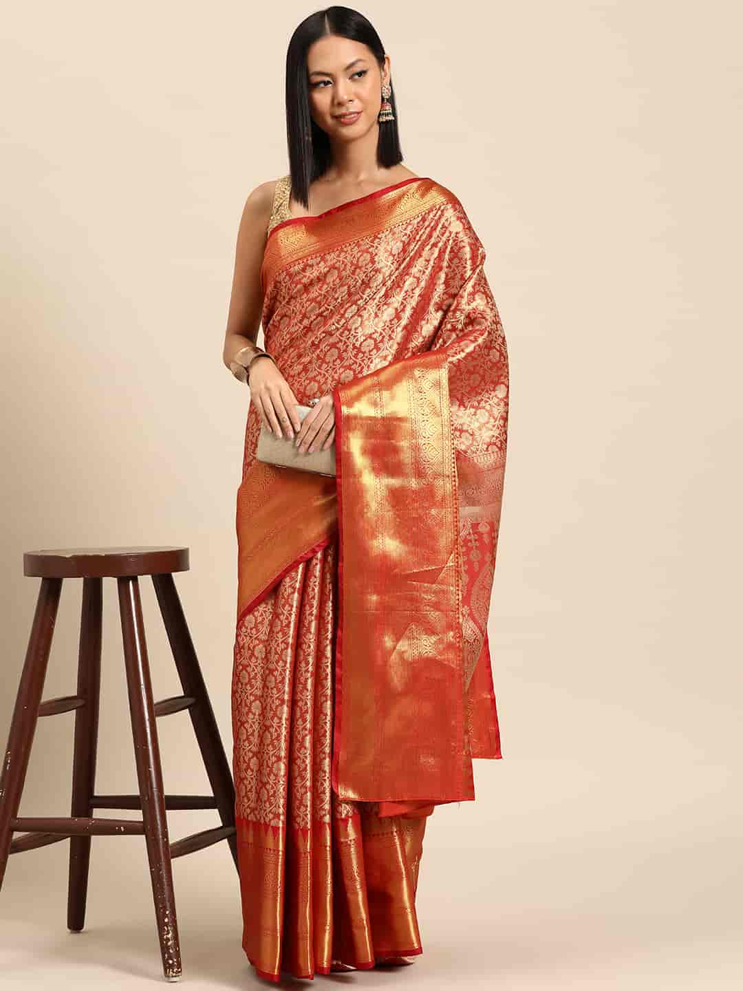 Women's Brocade Soft Silk Zari Woven Saree With Unstitched Blouse Piece