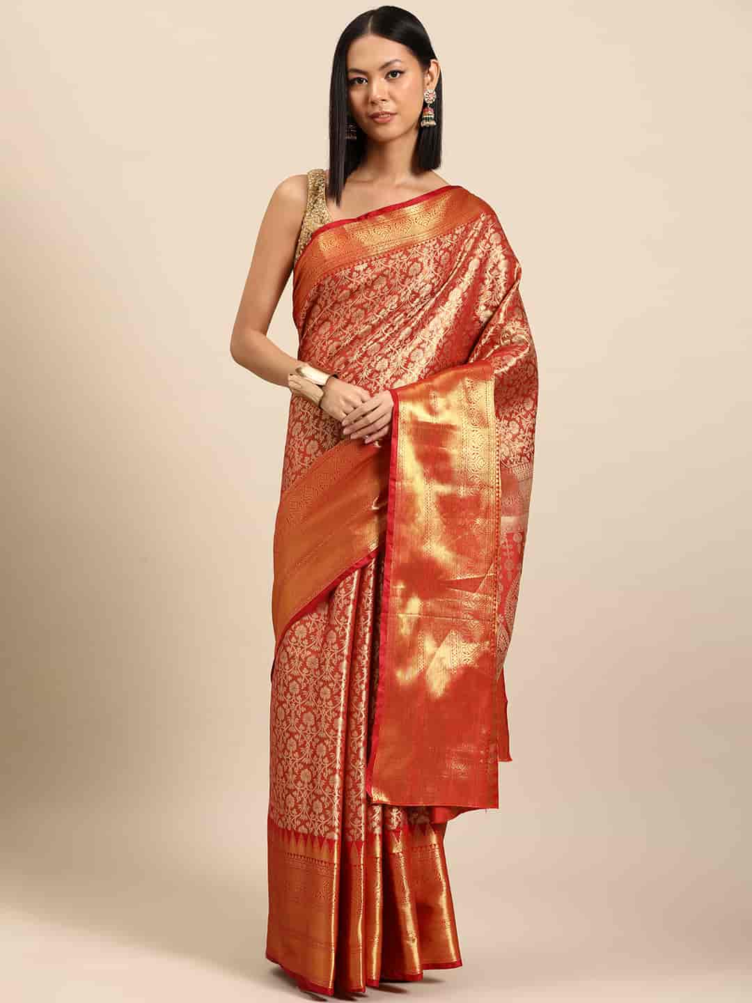 Women's Brocade Soft Silk Zari Woven Saree With Unstitched Blouse Piece