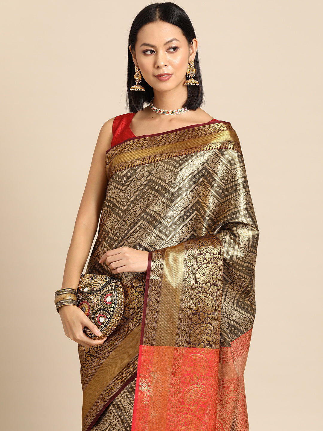 Women's Brocade Soft Silk Zari Woven Saree With Unstitched Blouse Piece