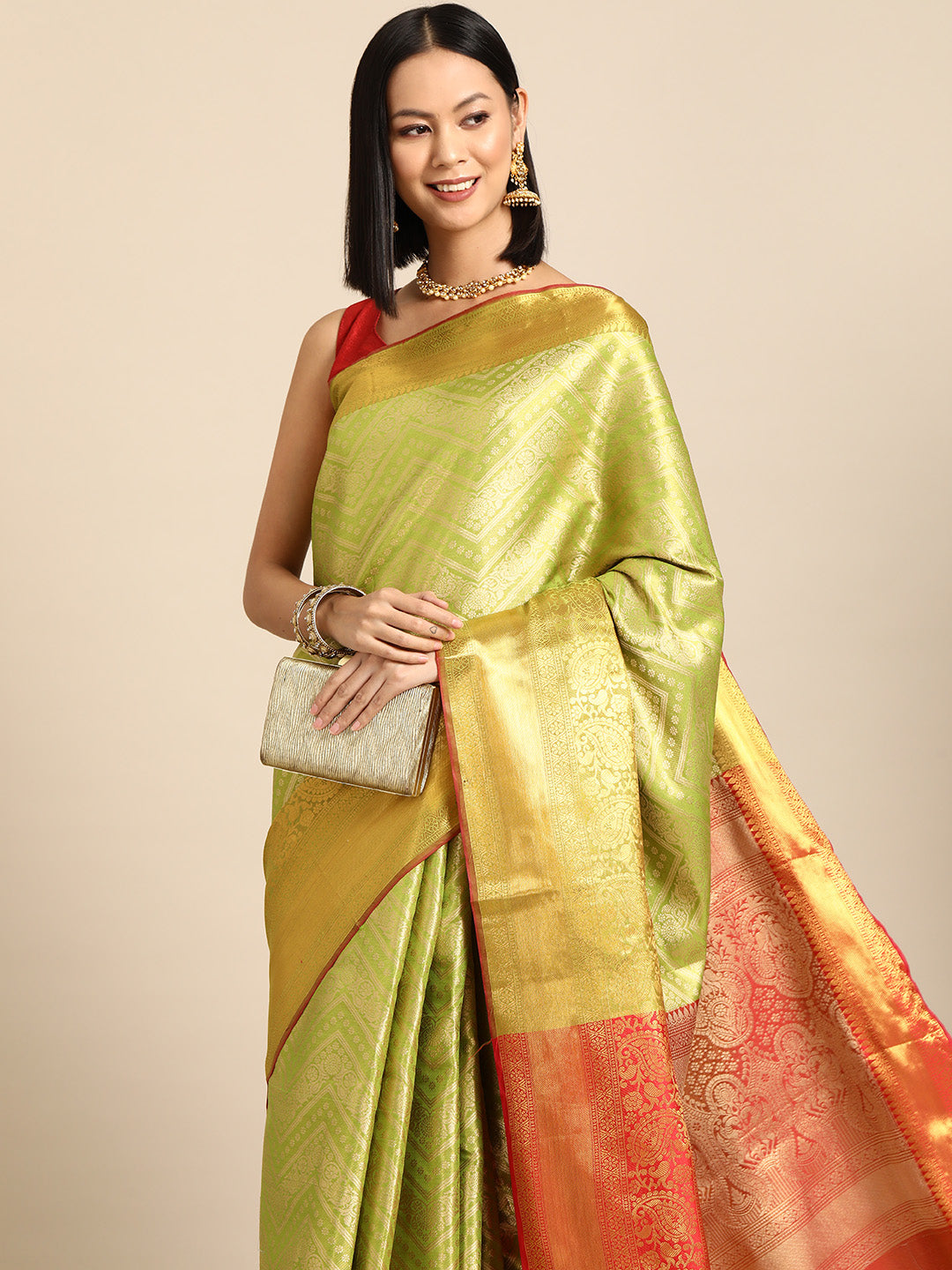 Women's Brocade Soft Silk Zari Woven Saree With Unstitched Blouse Piece
