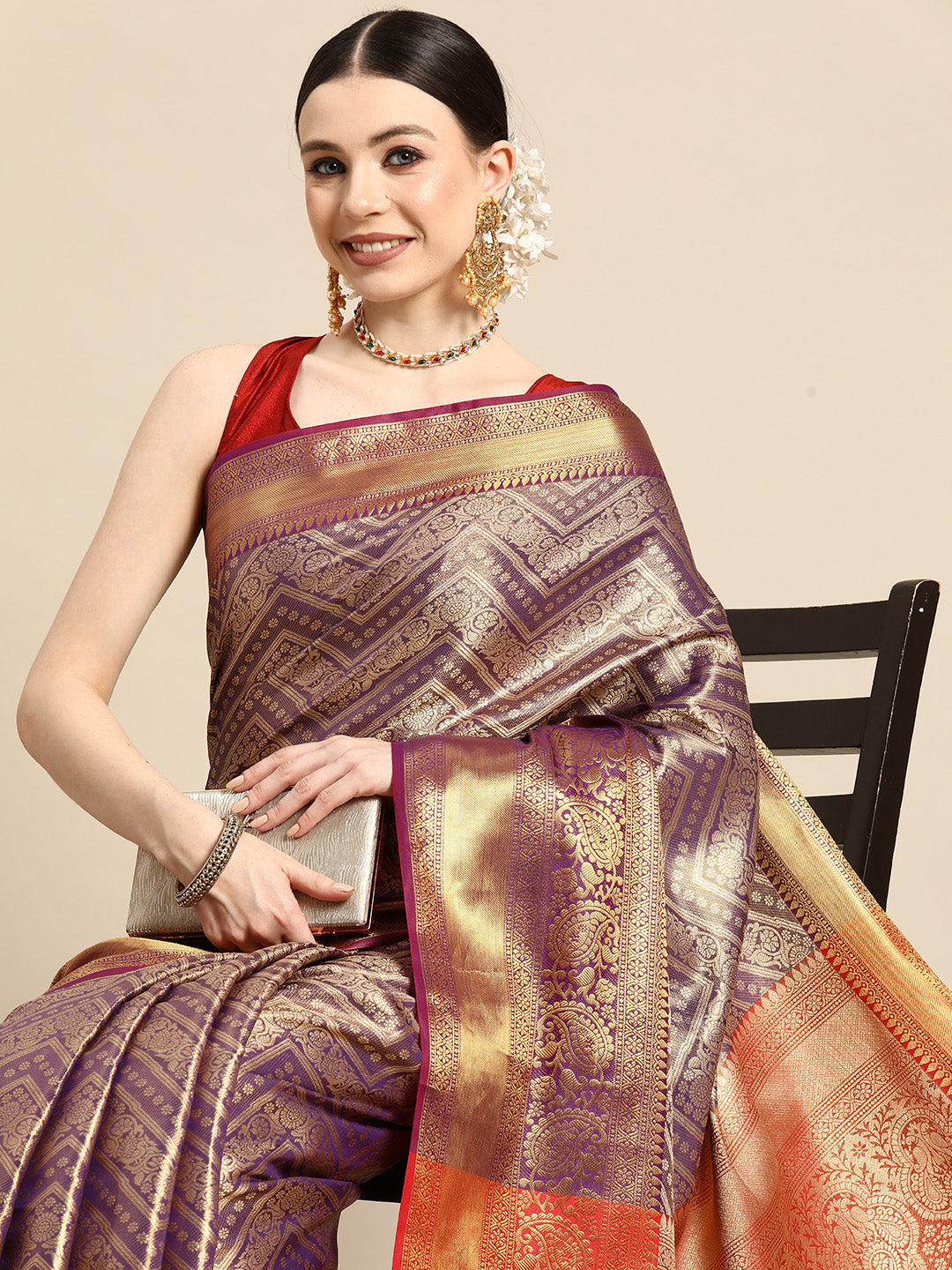Women's Brocade Soft Silk Zari Woven Saree With Unstitched Blouse Piece