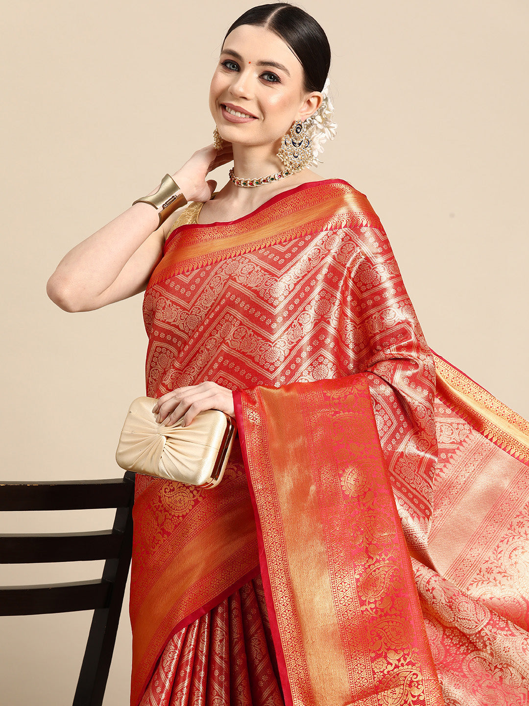 Women's Brocade Soft Silk Zari Woven Saree With Unstitched Blouse Piece