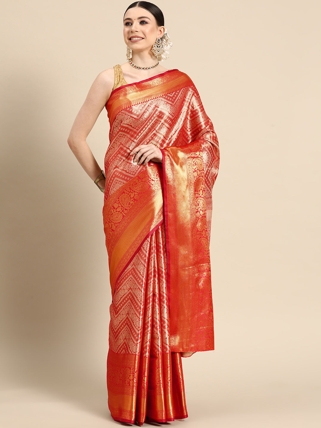 Women's Brocade Soft Silk Zari Woven Saree With Unstitched Blouse Piece