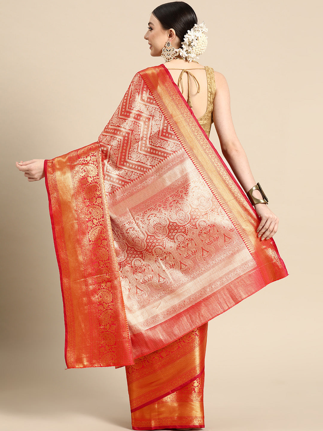 Women's Brocade Soft Silk Zari Woven Saree With Unstitched Blouse Piece