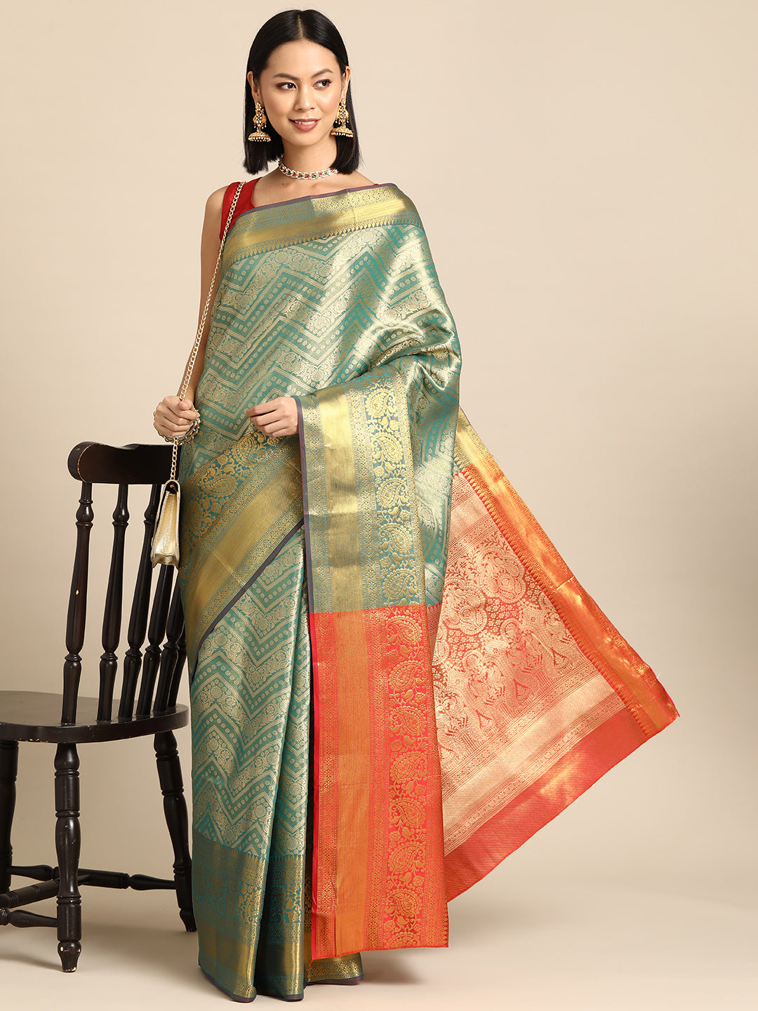 Women's Brocade Soft Silk Zari Woven Saree With Unstitched Blouse Piece