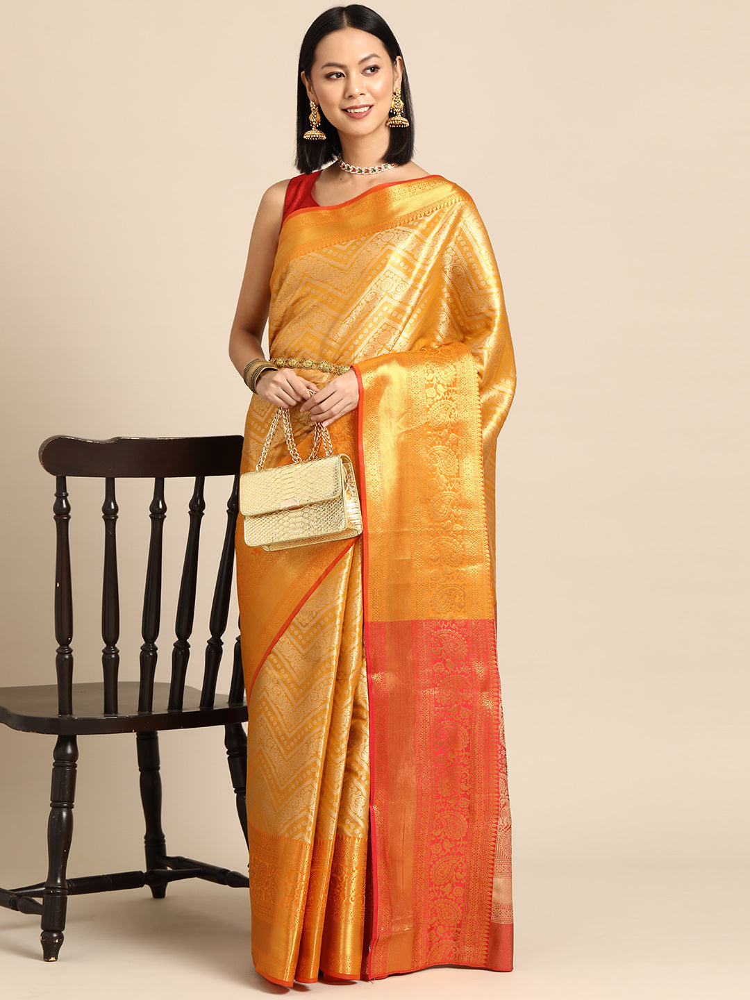 Women's Brocade Soft Silk Zari Woven Saree With Unstitched Blouse Piece