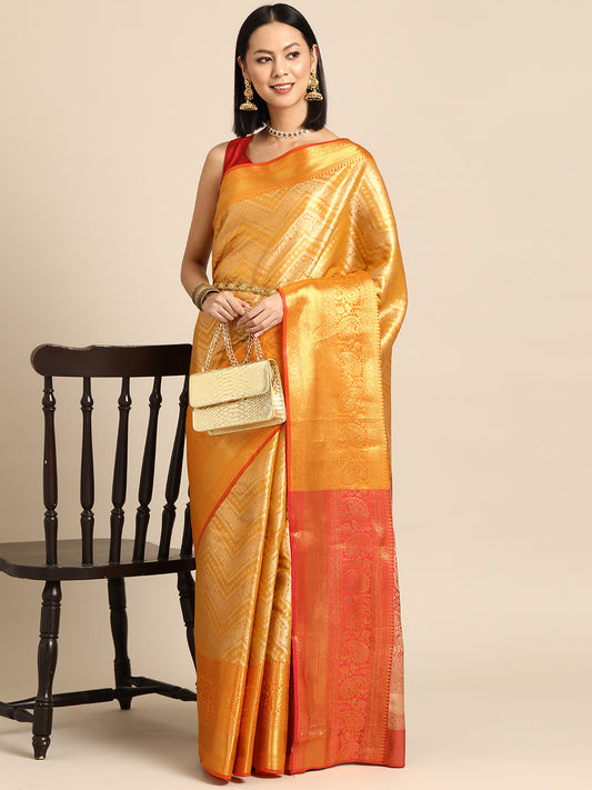Women's Brocade Soft Silk Zari Woven Saree With Unstitched Blouse Piece
